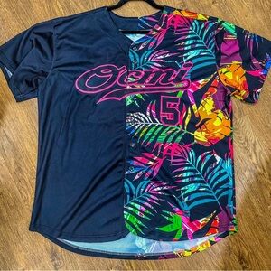 Custom Men's XL Baseball Jersey – Tropical‎ Floral Print – Button-Up